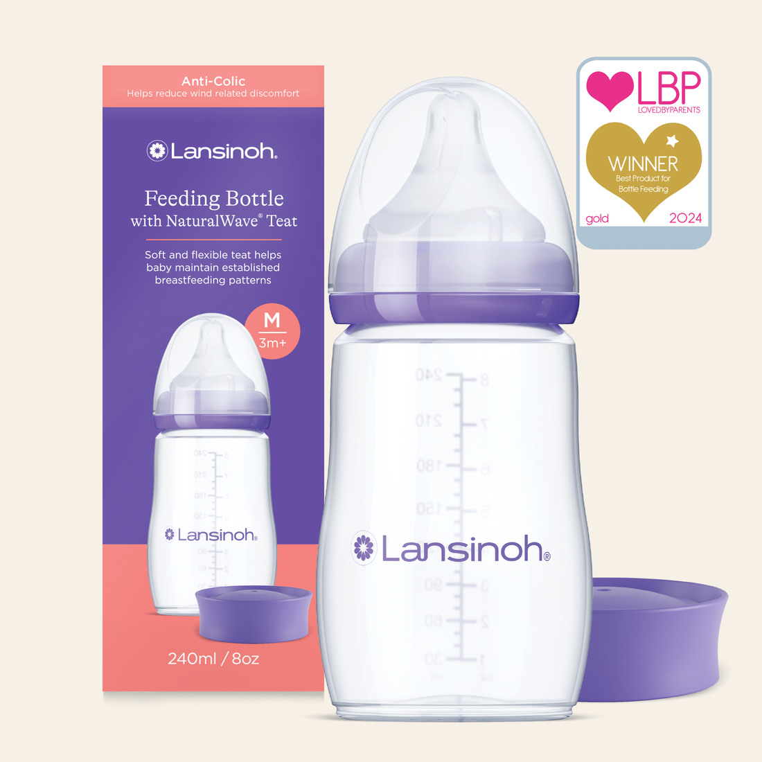 Pack of Baby Feeding Bottles 240ml with NaturalWave® Teat