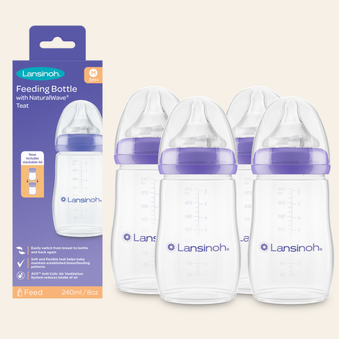 Lansinoh 240ml Feeding Bottle Twin Pack
