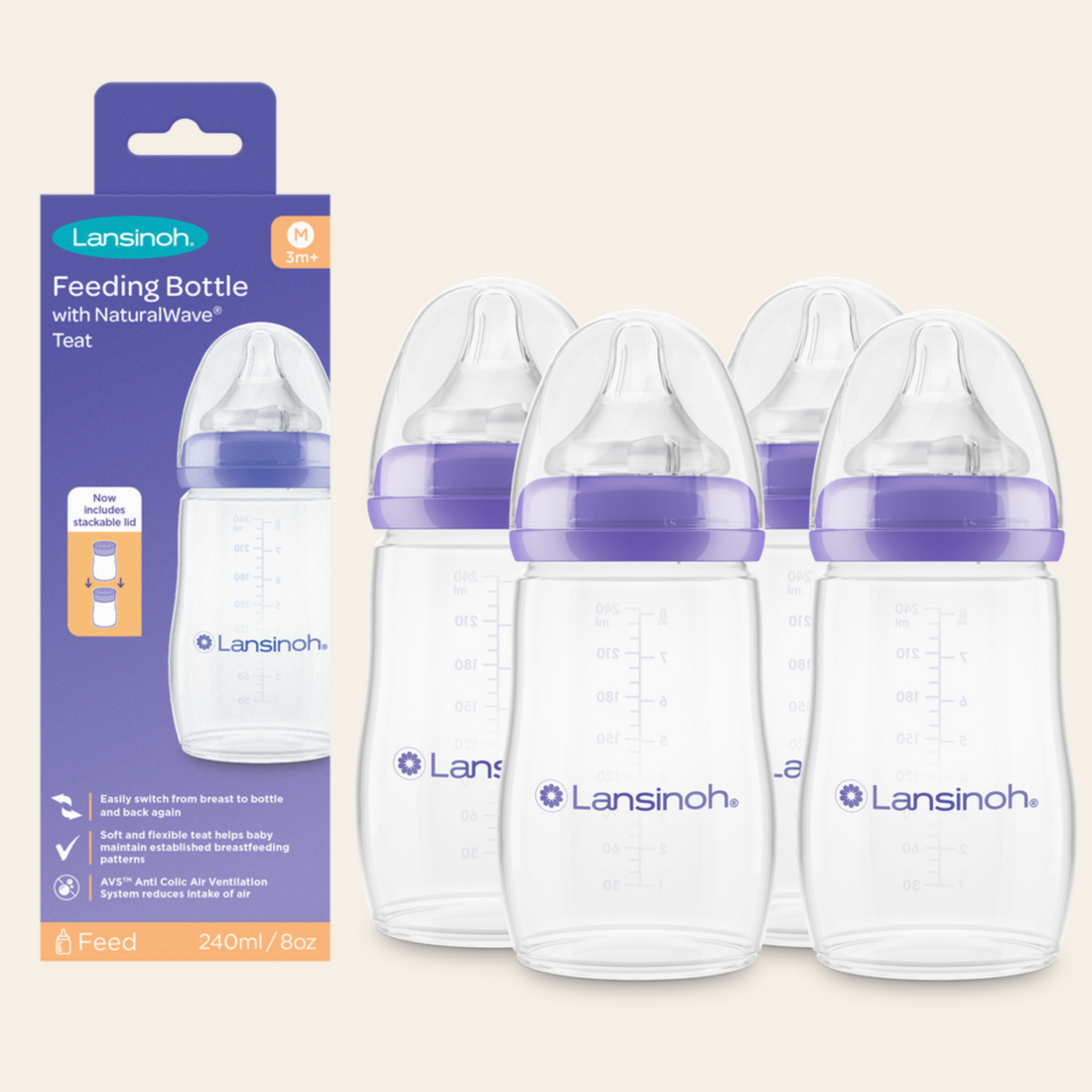 Pack of Baby Feeding Bottles 240ml with NaturalWave® Teat