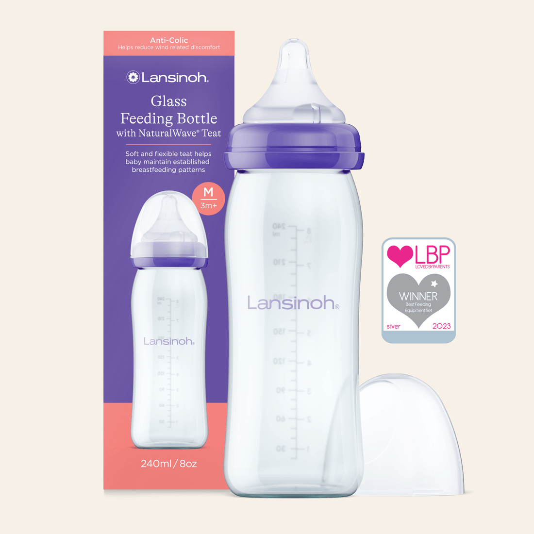 Glass Feeding Bottles 240ml with NaturalWave® Teat