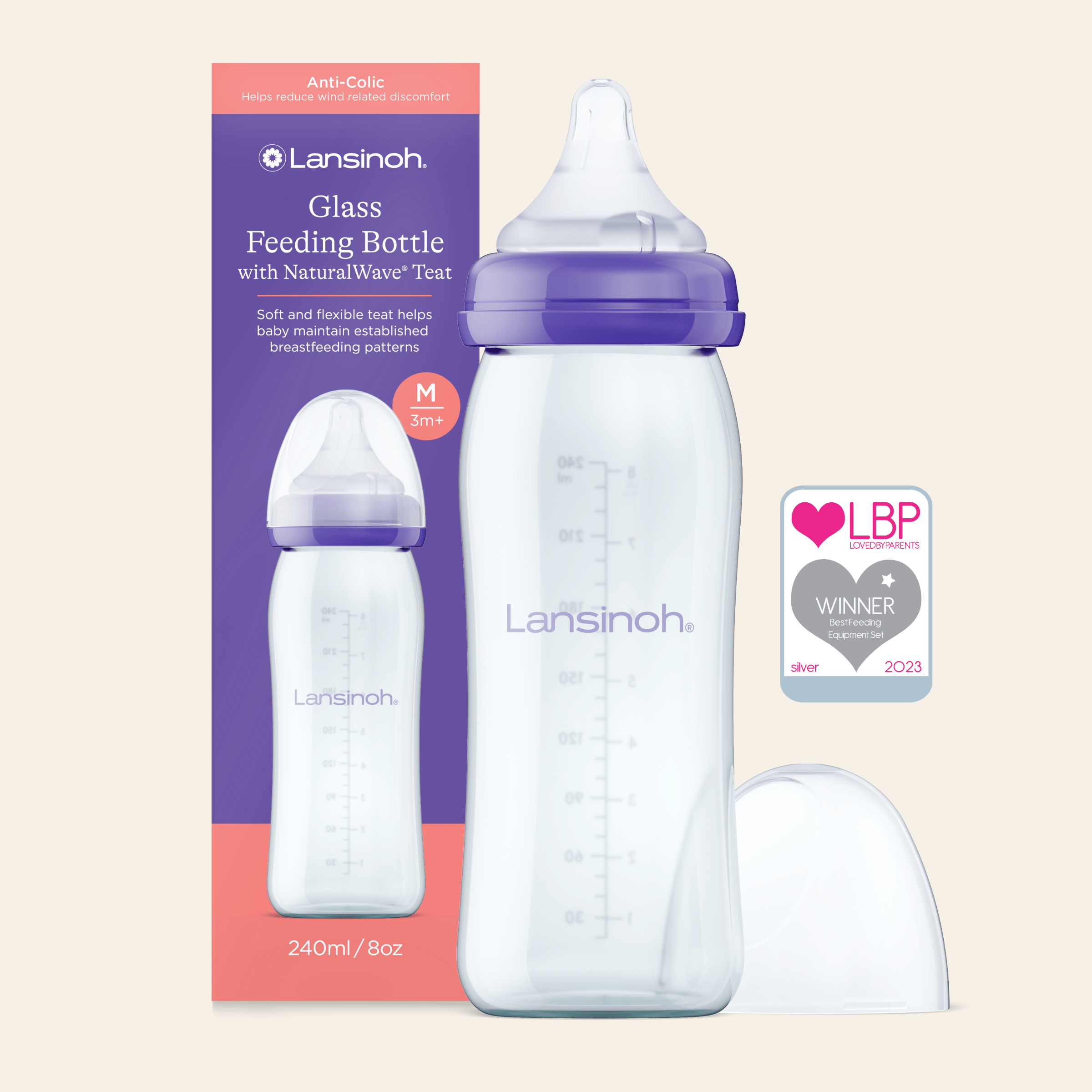 Glass Feeding Bottles 240ml with NaturalWave® Teat – Lansinoh UK