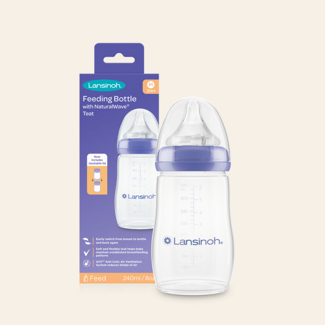 Pack of Baby Feeding Bottles 240ml with NaturalWave® Teat – Lansinoh UK