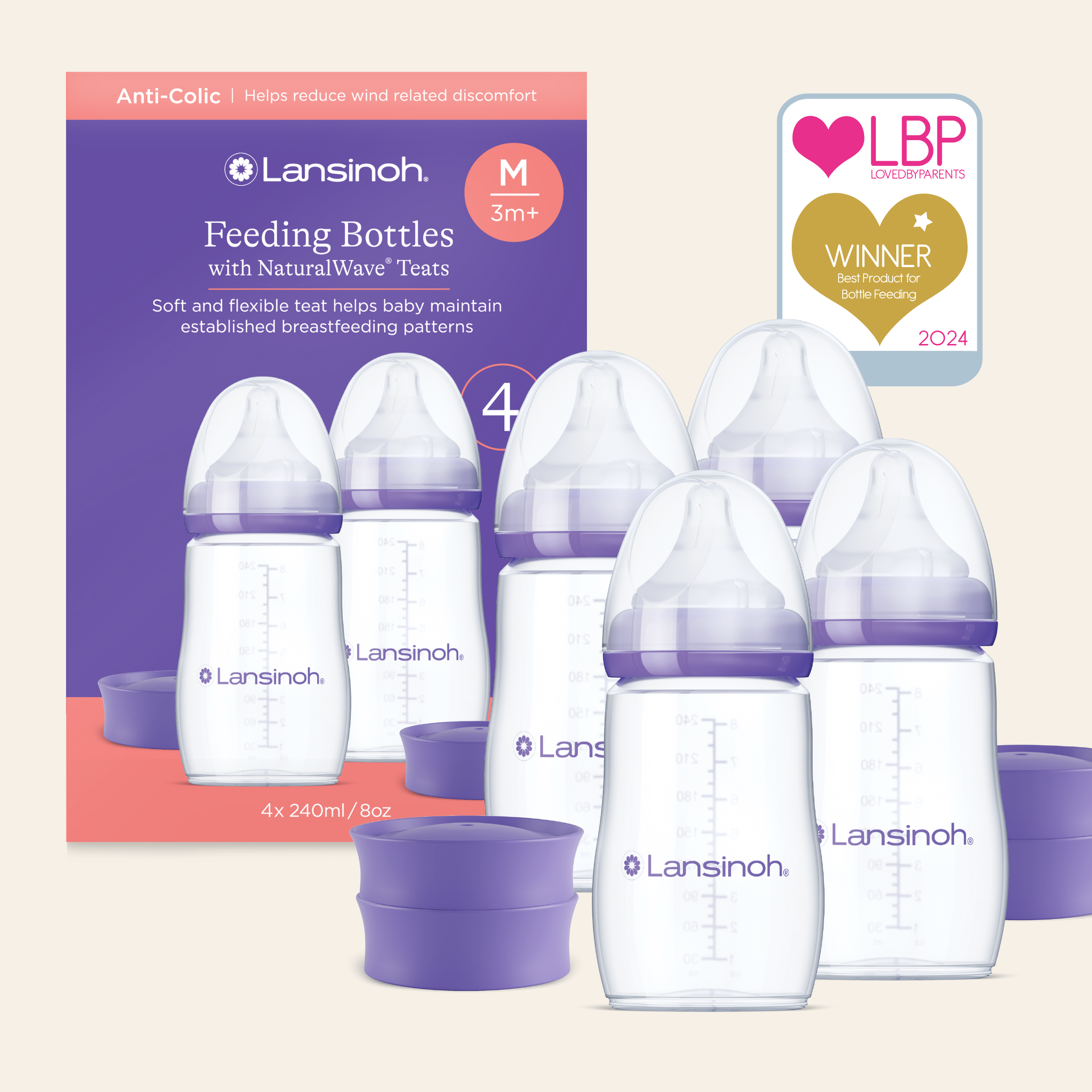 Pack of Baby Feeding Bottles 240ml with NaturalWave® Teat