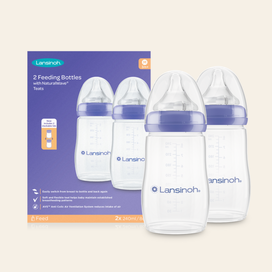 Pack of Baby Feeding Bottles 240ml with NaturalWave® Teat